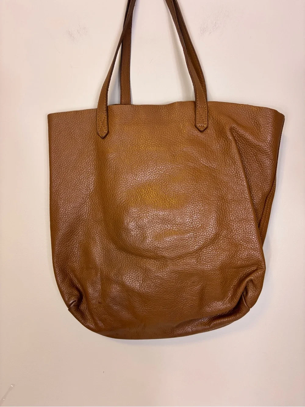 Cuyana Cognac Leather Tote - Classic Brown TMS initials
